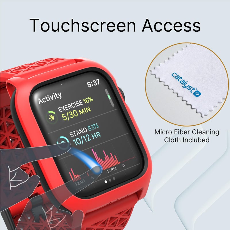 Catalyst Case- Designed for Apple Watch Series SE 2022, Series 6/5 and 4 44mm, Buckle Edition, Drop Proof 9.9ft, Sport Band, Breathable, Rugged, Free Microfiber Cloth is included- Flame Red - Image 4